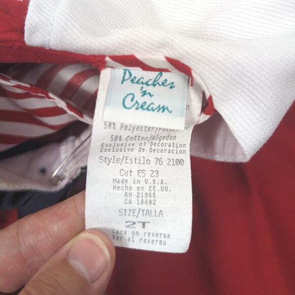 Vintage Peaches N Cream Dress Girls Size 2T Red Sailor Bow - Picture 2 of 4